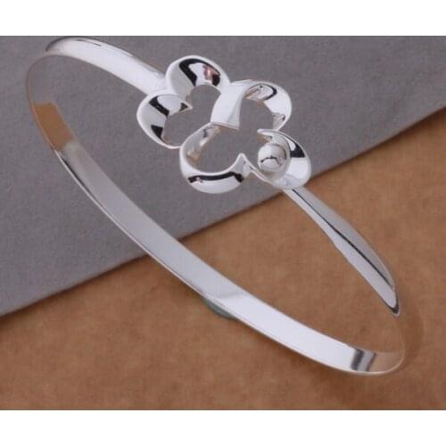 AB042 Lucky Silver Color Charm Bangle Bracelets For Women Fashion 925 Jewelry Flower Buckle Bracelet /acfaitma Airaizya