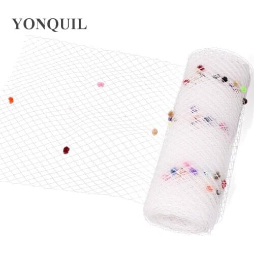 Free Shipping 5 Yards/Lot White Veils With Multicolour Dot 25CM Width DIY Hair Accessorie Netting Wedding Russian Birdcage Veil