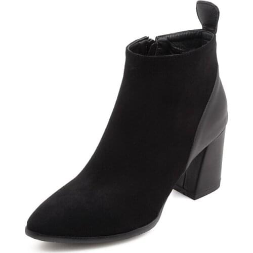 Big Size 9 10 11-16 boots women shoes ankle boots for women ladies boots Side zipper after stitching pointed square heel