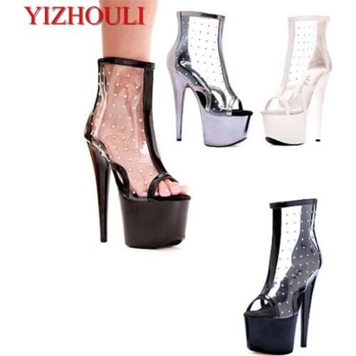 Black lace seduction, low - cut boot, 15cm ultra high heel watertight night club lap-dancing small Dance Shoes