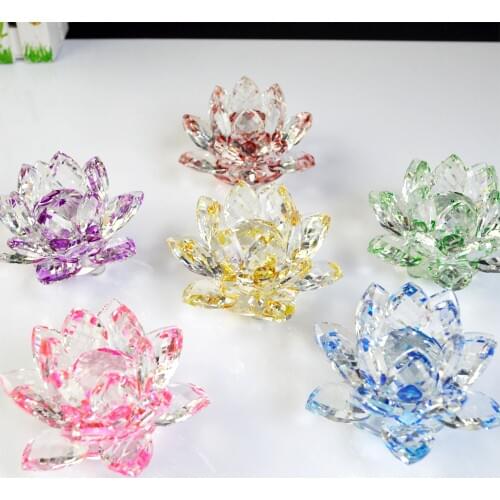 80mm Colorful Crystal Glass Lotus Flower Natural Stones Feng shui Crystal flowers For wedding souvenirs