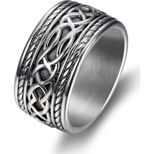 Men Celtic Knot Stainless Steel Viking Ring Norse Wedding Rings Strap For Women Promise Jewelry