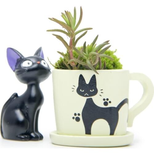 My Neighbor Totoro Kiki Kikis Delivery PVC Cat Action Figure Doll Service Small Cute Cup Flower Pot Garden Resin Plastic Model