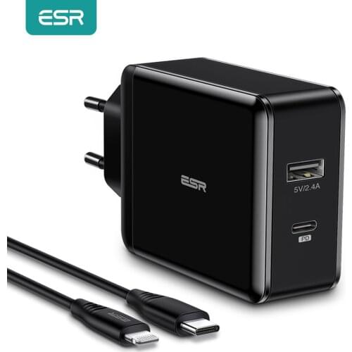 ESR Quick Charge 30W USB C Charger Type C PD USB Charger with Lightning Cable Fast Charger for iPhone iPad Huawei Samsung Xiaomi