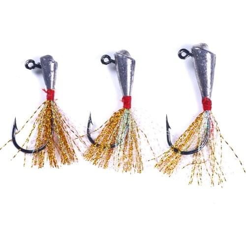 HENGJIA 6PCS Jig Head Hook 3.5g 5.5g 9g Cast Jigs Assist Hook Fishing Hooks Barbed Hook With Feather Sea Fishing Hook
