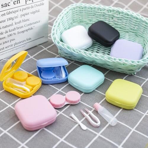 Pocket Portable Mini Contact Lens Case Easy Carry Lens Tweezers Beauty Pupil Storage Box with Mirror Container Travel Kit Cute