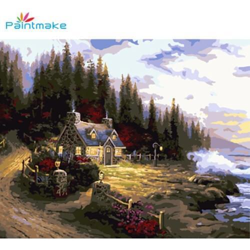 Paintmake Landscape DIY Paint By Numbers Forest House Oil Painting On Canvas Home Decoration Painting Wall Art Picture