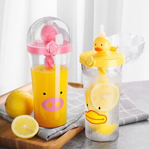 Creative Cute Water Bottle Plastic Shaker Straw Animal Drinking Cup Portable Large Capacity For Student Adult Kids Mixing Cups