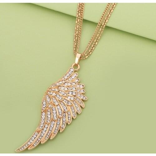 Angel Wings Pendant Necklaces For Women 2021 Fashion Women Jewelry Rose Gold Long Layered Sweater Chain Necklaces & Pendants
