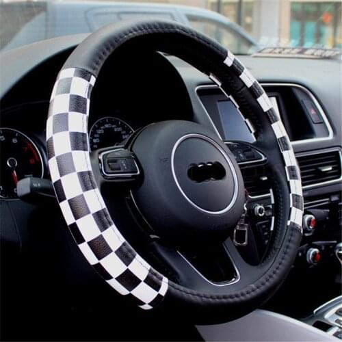 Car Steering Wheel Cover Fashion Sports version Contrast color Chess plaid Covers Car-styling Auto Sport Decoration 3 Colors