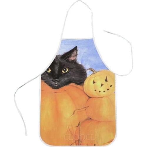 CLOOCL Halloween Theme Kitchen Aprons Cartoon Bats Cats Pumpkin Print Apron Halloween Festival Home Textile
