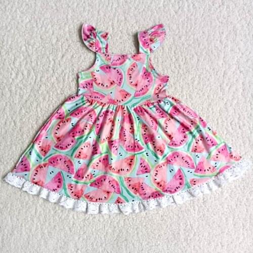 Summer Sleeveless Fashion Girl Frocks Baby Girls Sweet Dress With Watermelon Print High Quality Lace Skirt