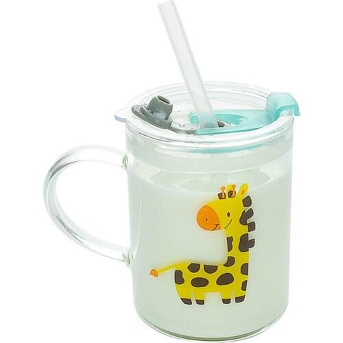 Cute Cartoons Glass Sippy Cup Baby Leak-Proof Water Cup Kids Calibrated Growth Milk Mug With Lid Drinkware Bottle Juice Mug