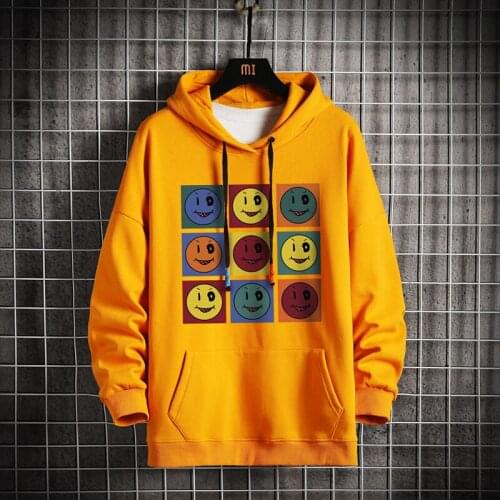 KKSKY Smiley Men Hooded Hoodie Sweatshirts Winter Print Cartoon Black Hoodies Pullover Man Hip Hop 2020 Loose Casual Hoody Male