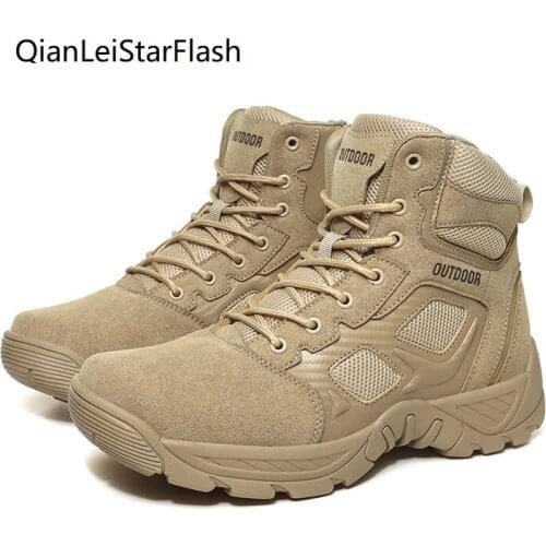 Mens Outdoor Breathable Climbing Boots Indestructible Combat Boots 47 Large Size Comfortable Fashion Casual Men Walking Boots