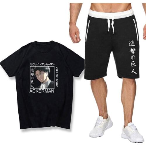Mens Tracksuit Summer Clothes Sportswear Two Piece Set T Shirt Shorts anime Attack on Titan Clothing Male Sweatsuit Sports Suit