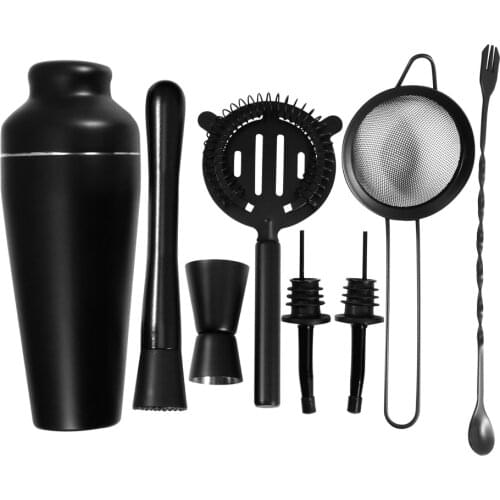 8pcs Matte Black Stainless Steel Cocktail Shaker Set Premium Bar Tools Bartender Kit Martini Shaker Muddler Jigger Mixing Spoon
