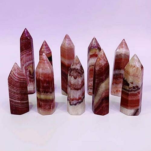 10PC Natural Rhodochrosite Quartz Obelisk Crystal Wand Point Healing
