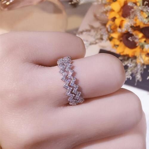 Cute Never Fade 100% Pure 925 Sterling Silver Luxury Jewelry Double Wave 5A Cubic Zirconia Wedding Bridal Ring For Women Gift