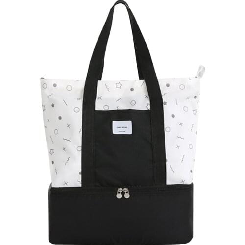 Nylon Insulated Lunch Bag Women Large Thermal Food Bags Travel Organizer Shoulder Bag Portable Meal Prep Bags Beach Hand Tote