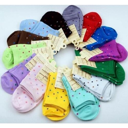 5 pairs/1 lot woemn socks 2017 Spring&summer Cotton Dot design candy color brand name socks for women socks women warm socks