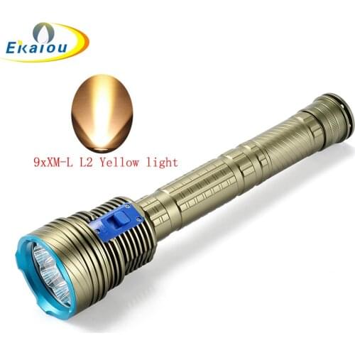 New Diving Flashlight High lumen 9xXM-L L2 Yellow light Waterproof Scuba torch Underwater 150M Dive lamp use 3x18650 Battery