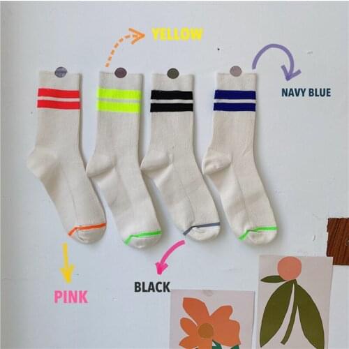 New Spring Ins Fashion Fluorescence Cotton Cute Woman Street Casual College Style Funny Sports Breathable Rib Middle Tube Socks