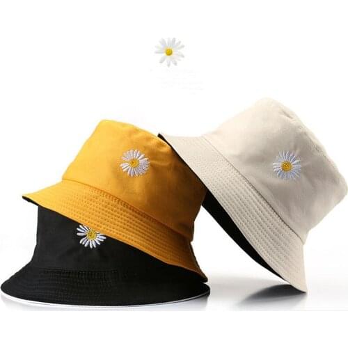 Summer Daisies Bucket Hat Women Men Cotton Fashion Sad Boy Cap Girls Double-Sided Daisy Bob Sun Femme Floral Panama Hat