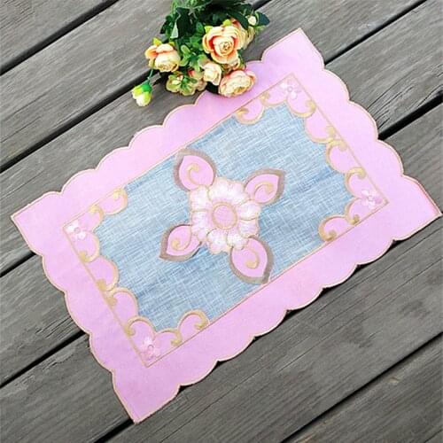 HOT Red satin table place mat cloth lace embroidery pad cup mug drink coaster Christmas dish placemat tea coffee doily kitchen