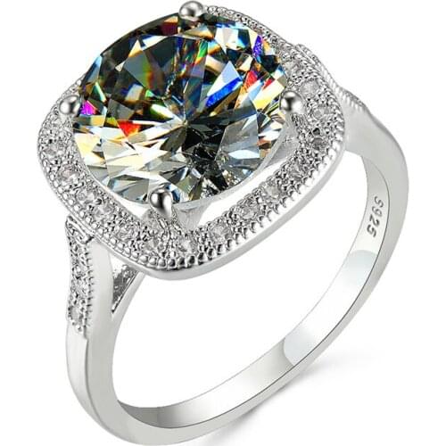 Simple Female White Crystal Stone Ring Dainty Silver Color Zircon Engagement Ring Cute Square Thin Wedding Rings For Women