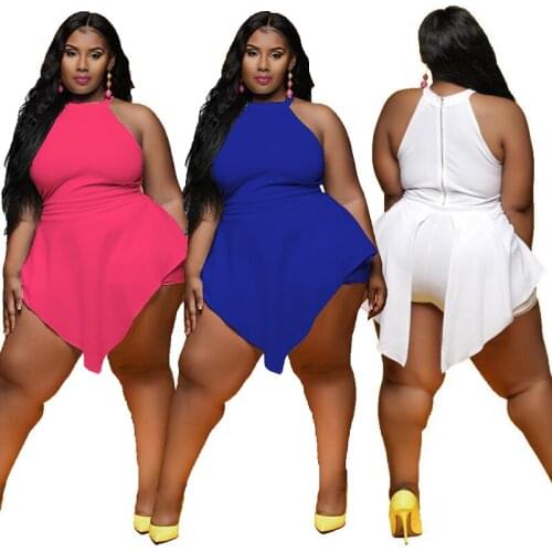 Plus Size Summer Womens Sexy Jumpsuit Shorts 4xl Fashion Round Collar Streetwear Style Elegant Bodysuit Wholesale Dropshipping
