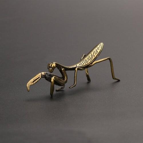 Retro Handmade Copper Mantis Mini Statue Solid Copper Insect Antique Home Desktop Decoration Bronze Small Ornaments