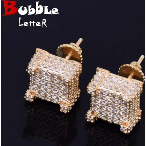 10x10mm Mens Zircon Earring Hip hop style Copper Material Iced Bling CZ Square Stud Earrings Screw-back Fashion Jewelry