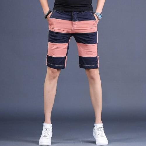 Shorts 2021 Summer Men Casual Cotton Orange Red Striped Short Pants