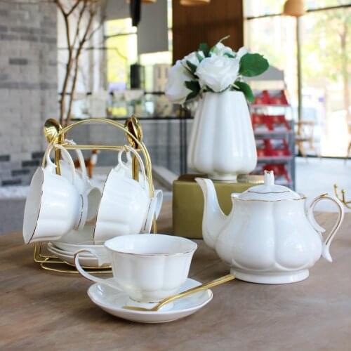 860ml White Gold Glass teapot Ceramic Lid Base Warm Candle Holder Tea Pot Cup And Saucer Set Fruit Juice Water Flower Kettle