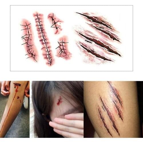 Scars Tattoos Breathable Long-lasting Halloween Decoration Cosplay Party Wound Temporary Tattoos for Party