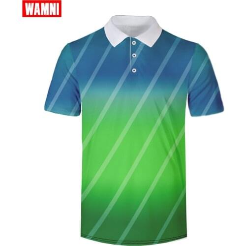 WAMNI 3D Polo Shirt Twill Gradient Youth Fashion Man Blue Green Sport Dry Slim Breathable Loose Turn-down Collar Polo-shirt