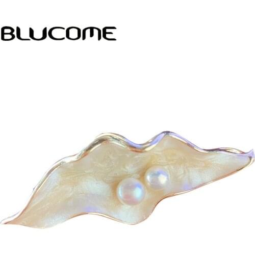 Blucome Ocean Style Fashion Shell Brooches For Women Girls Elegant Romantic Love White Natural Pearl Pendant High Quality Brooch