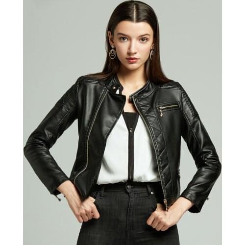 New Slim PU Faux Leather Jacket Women Classic Moto Biker Jacket Spring Autumn Lady Basic Coat Plus Size Outerwear Chaqueta Mujer