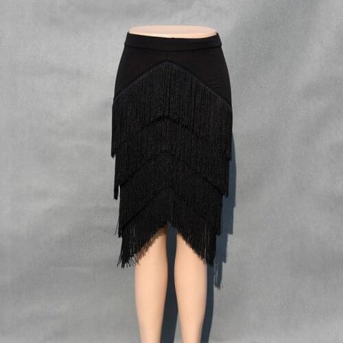 Womens Latin Dance Skirt Adult Sexy Fringed Tassels Latin Dance Black White Women Samba Chacha Safety Pants Dance Skirt