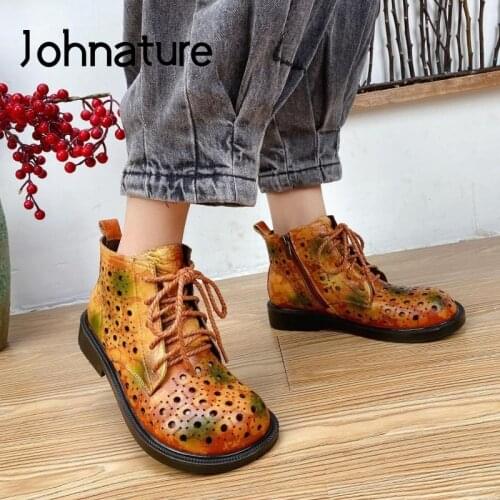 Johnature Women Sandals Summer Shoes Retro Genuine Leather 2021 New Lace-Up Sewing Flat With Handmade Concise Ladies Sandals