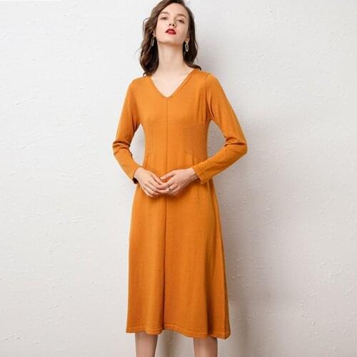 Autumn Winter Sweater Fashion Wool Cashmere Long Women Dress Slim Warm Sweaters Knit Pullovers Tops Female Cashmere Sweaters