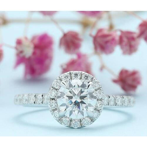 VERYINS Classic 1ct Moissanite Halo Engagement Ring for Women Gift Sterling Silver S925