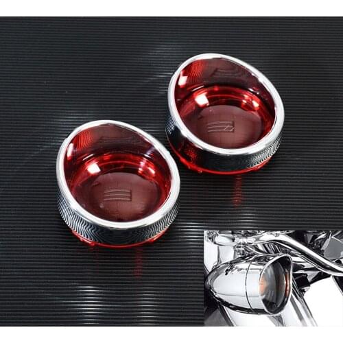 1Pair Chrome Visor-Style Turn Signal Bezels w/Red Bullet Lens for Harley DYNA Sportster 883XL 1200XL Road King