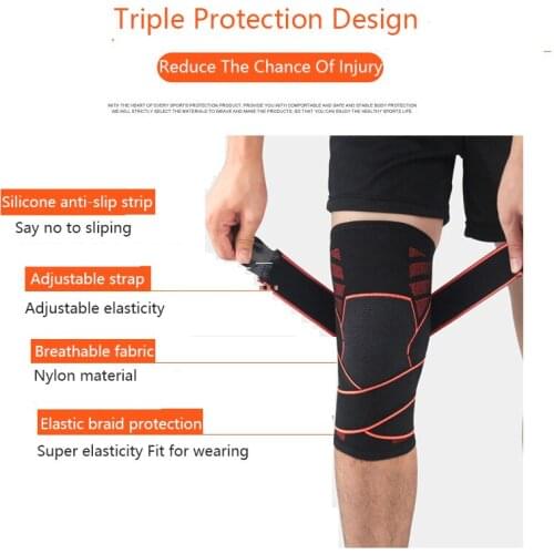 1Pcs Compression Sports Safety Knee Pads With Bandage Knee Support Protector Pain Relief Volleyball Gym Fitness Running Pads