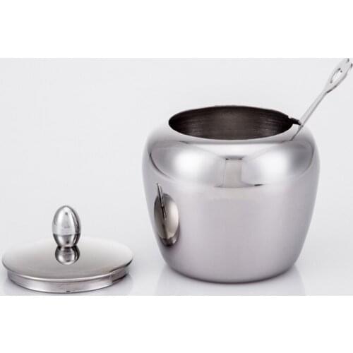 1PC Fashion 304 Stainless steel spice jar Seasoning Box Condiment box Castor Sugar Bowl with Spoon Kitchen Supplies OK 0632