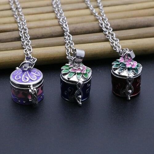 1PCS Vintage Brass Flower Pattern Openable Photo Locket Photo Box Pendant Necklace Commemorating Free Chain