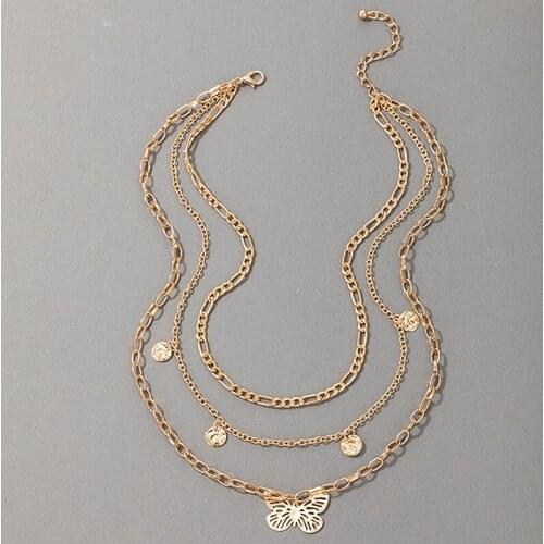 Multilayer Butterfly Charms Chunky Chain Necklace For Women Pendants Jewelry 1 Pcs