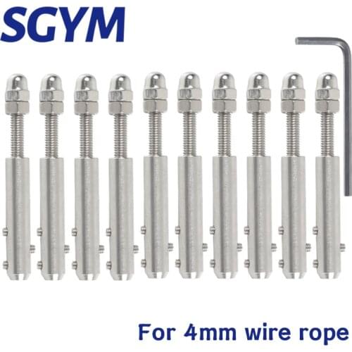 10pcs handscrew Clamp Wire Rope 4mm Threaded Stud Tension End Fitting with Hexagon Grub Screw Bolts buckle for Stair Deck Post