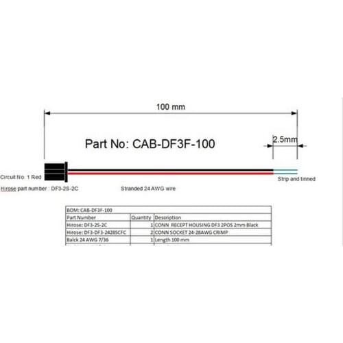 1000PCS DHL Free Shipping CAB-DF3F-100 DF3-2S-2C DF3-DF3-2428SCFC 24AWG black Length 100mm